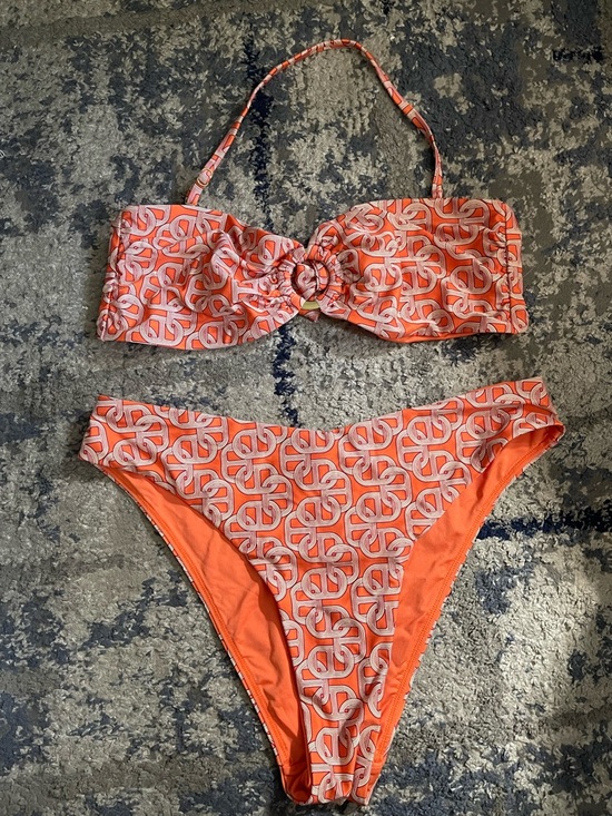 Monday Swimwear Orange Geo Chain Bathing Suit Set Size 12-14 - Picture 6 of 12